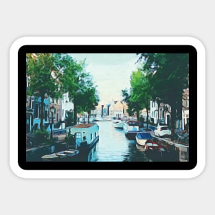 Amsterdam canal boats watercolor art painting Sticker